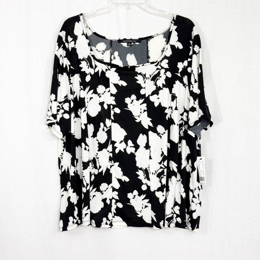 NEW Zac & Rachel Flowy Floral Top, Size 1X, Black White